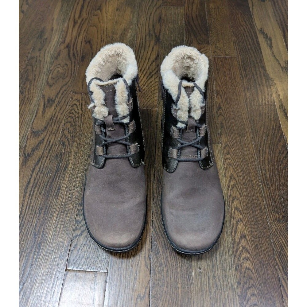 Clarks Cora Chai Leather Ankle Boot Womens Size 8.5 M Brown Zipper Faux Fur Trim